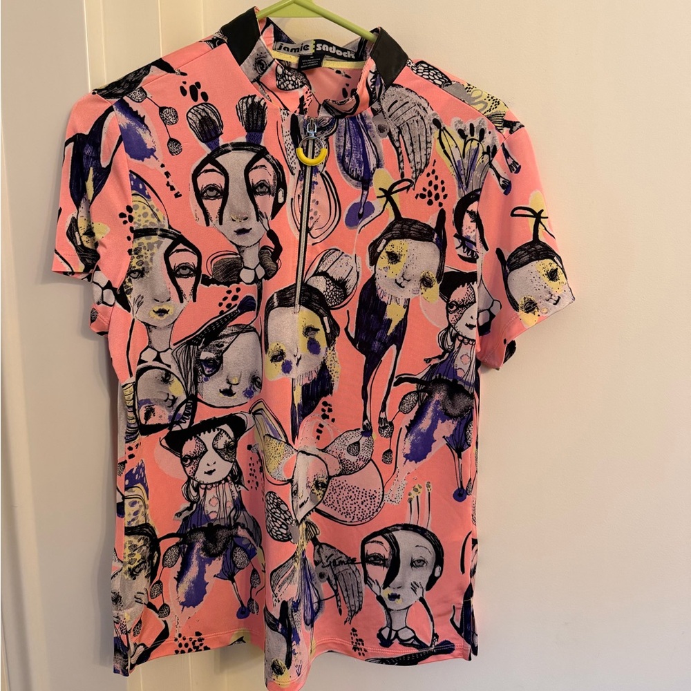 jamie sadock Pink Short-Sleeve Printed Shirt with Black Trim